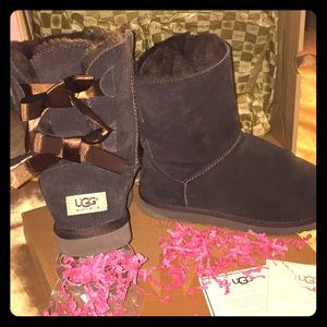 Dark Brown mid calf with bows Authentic UGG boots.